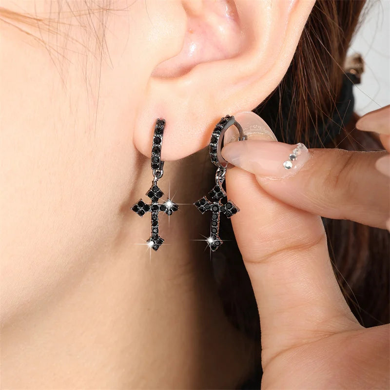 Fashion Luxury Zirconia Cross Dangle Earrings For Women Minimalist Personalized Ear Buckle Jewelry Accessory