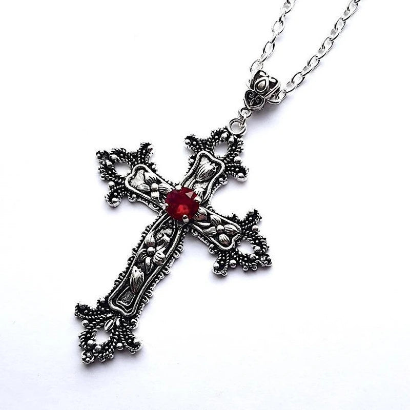 Y2K Punk Crystal Big Cross Pendant Necklaces for Women Men Gothic Irregular Cross Clavicle Chain Necklaces Jewelry