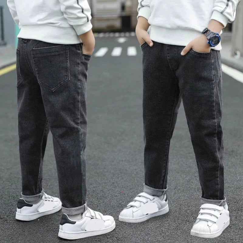 New Spring Autumn Teenage Boys Jeans Fashion Splicing Slim Fit Style Long Denim Pants For 3-12 Years Kids Children Trousers