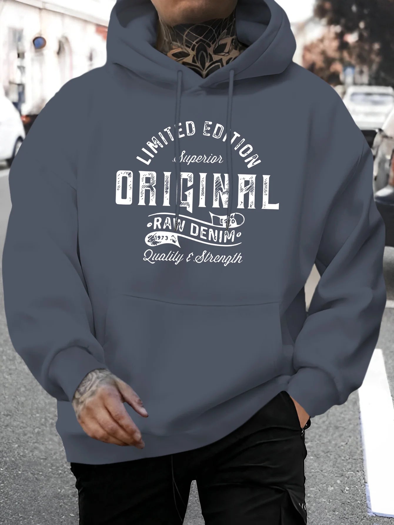 Men's top men's long sleeved round neck loose plus size autumn and winter hooded sweatshirt T-shirt top