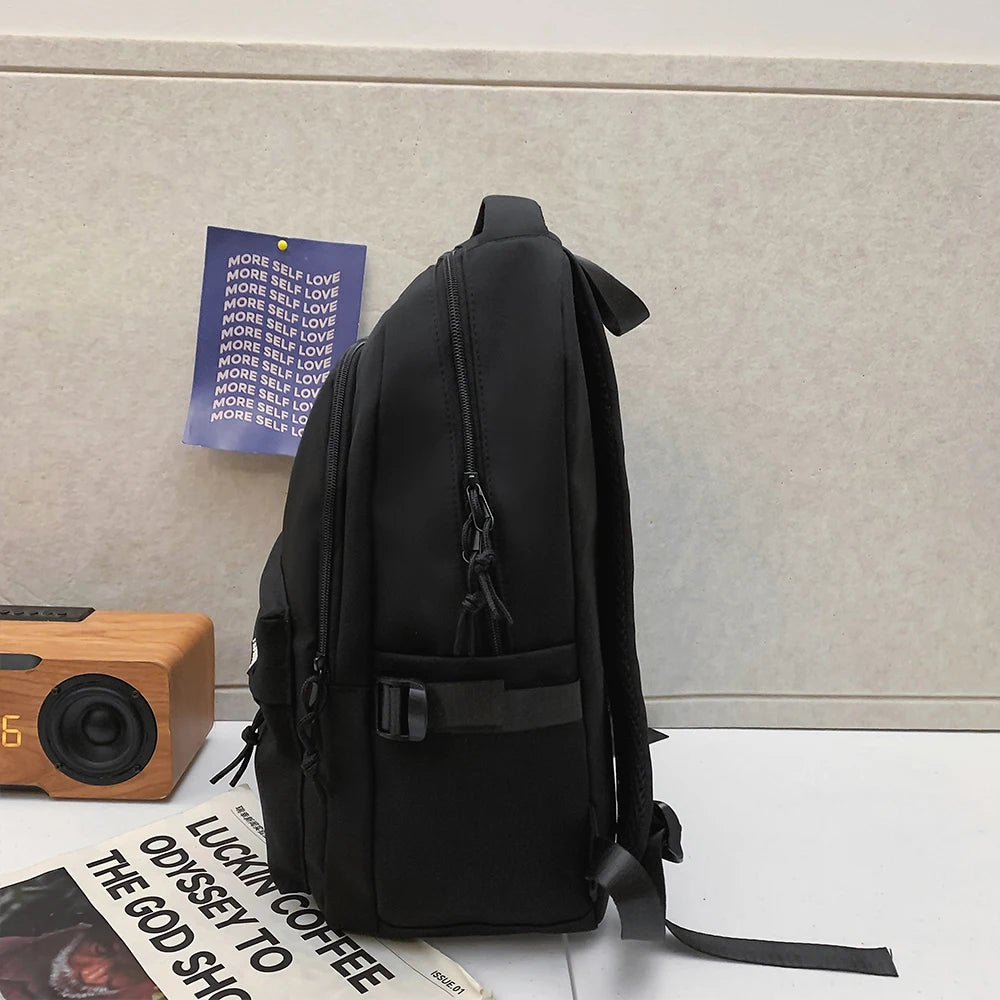 Large Capacity Solid Color Backpack for High School Students, Simple Black Travel Backpack for Middle School Students