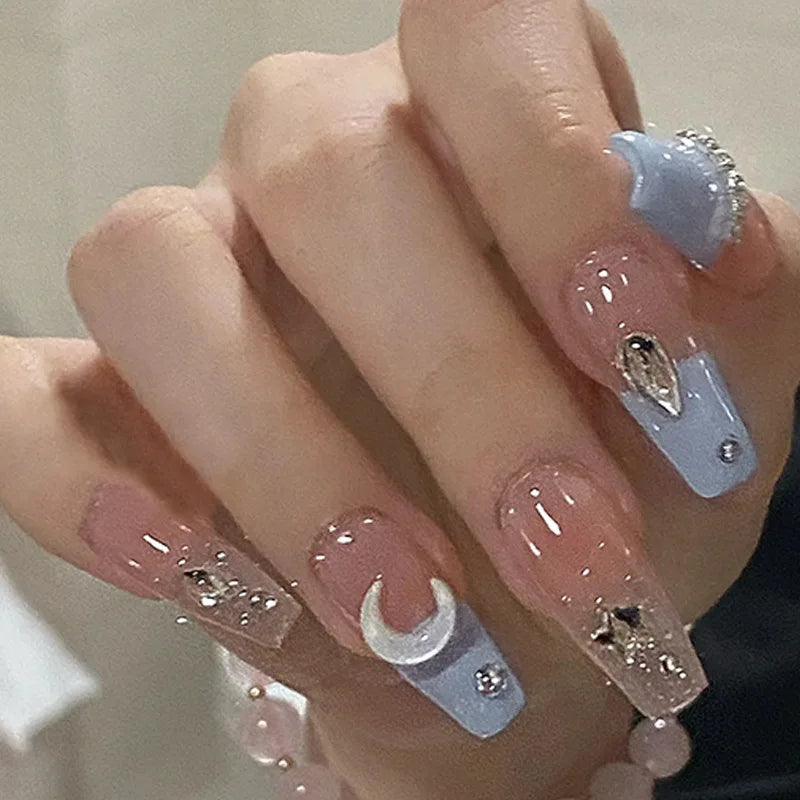 24Pcs Short Square Coffin False Nails French Glitter Wearable Fake Nails Acrylic Full Cover Women Ballet Press on Nails Tips