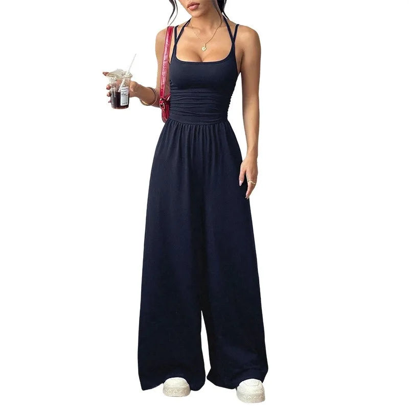 2026 Casual Jumpsuit Simple Style Jumpsuits For Woman Loose Wide Leg Trouser Women's Clothing Home Clothes Sleeveless Sling Silm
