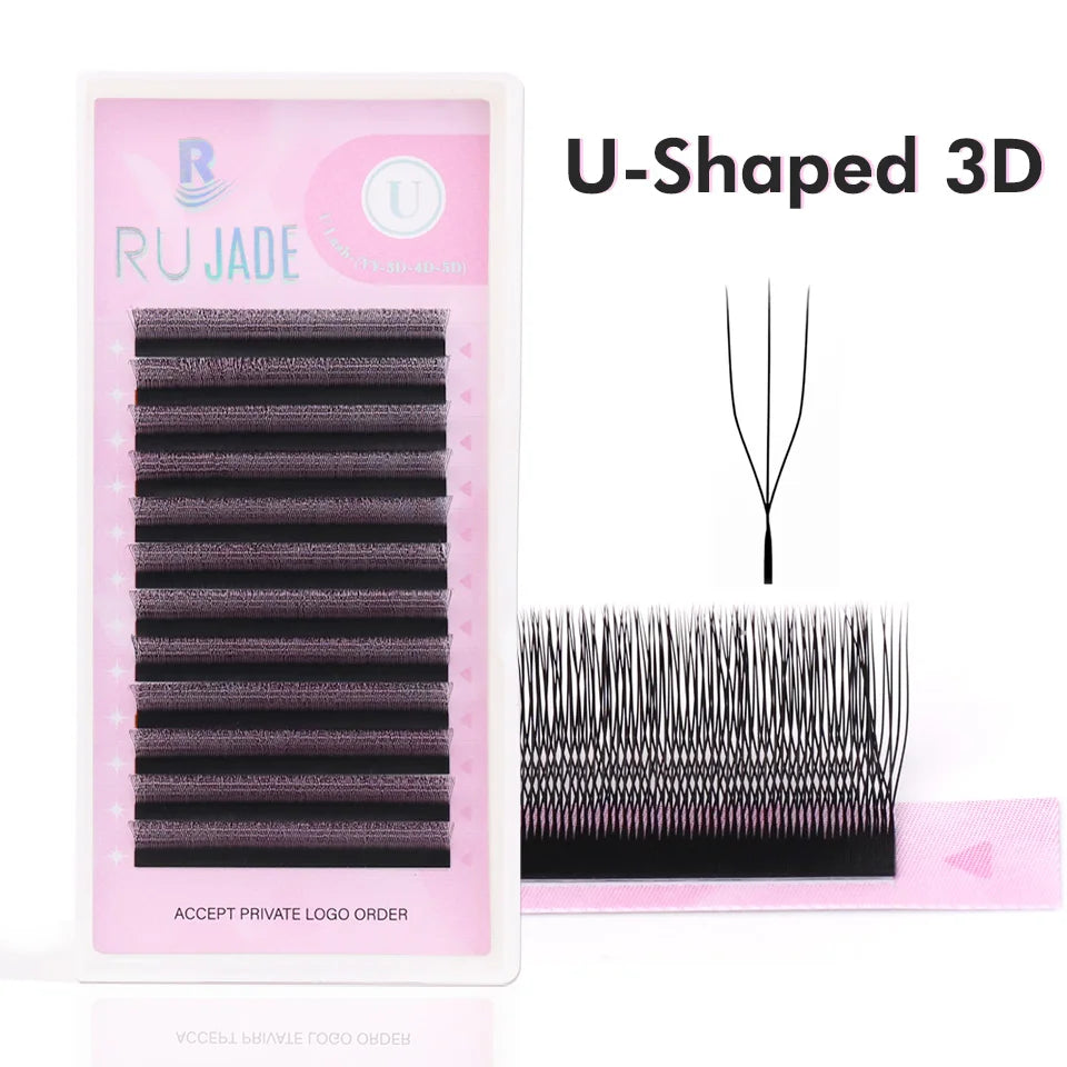 10 Trays U-shaped Eyelash Extensions Handmade Soft U Shape W Bloom Lashes Premade Fans U3D U5D Brown 4DW False Eyelash Wholesale