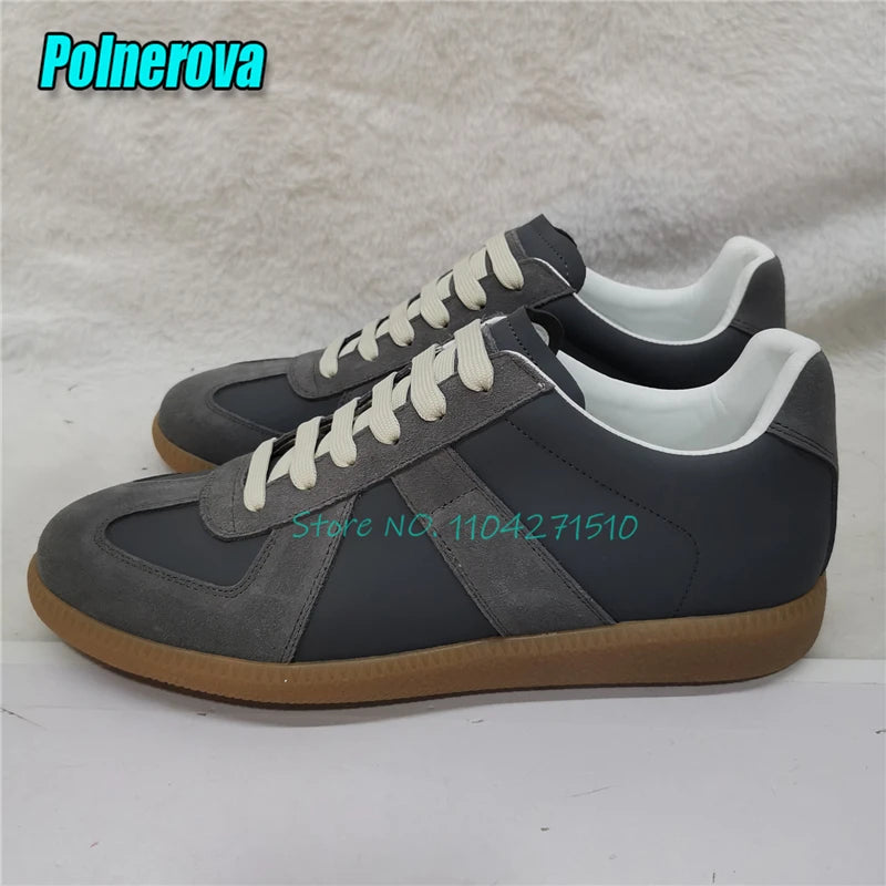 Suede Leather Patchwork Casual Sneakers for Women Men Spring Autumn Round Toe Lace Up Flats Outdoor Training Couple Sports Shoes