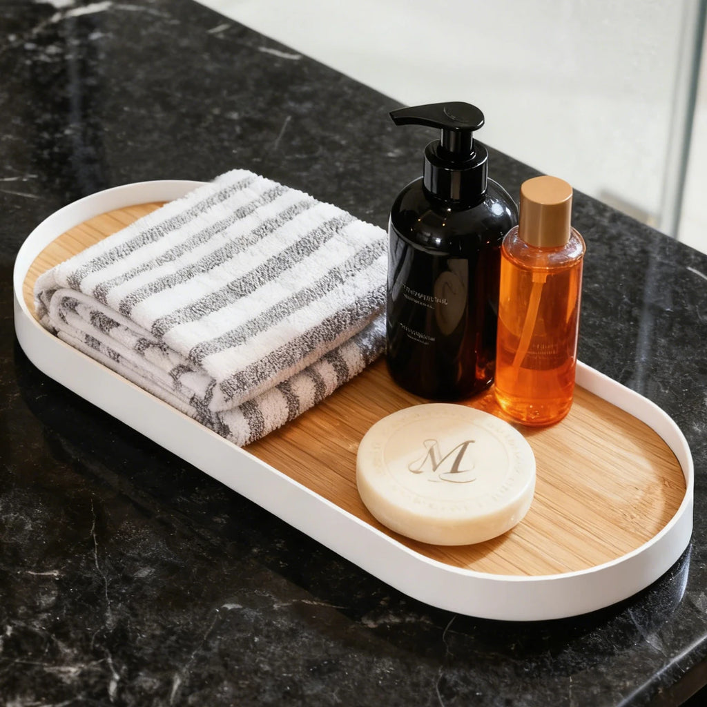 Oval-Shaped Bathroom Tray for Counter, Soap Bottles/Perfume/Jewelry/Candle Storage Tray, Decorative Kitchen Sink Organization,