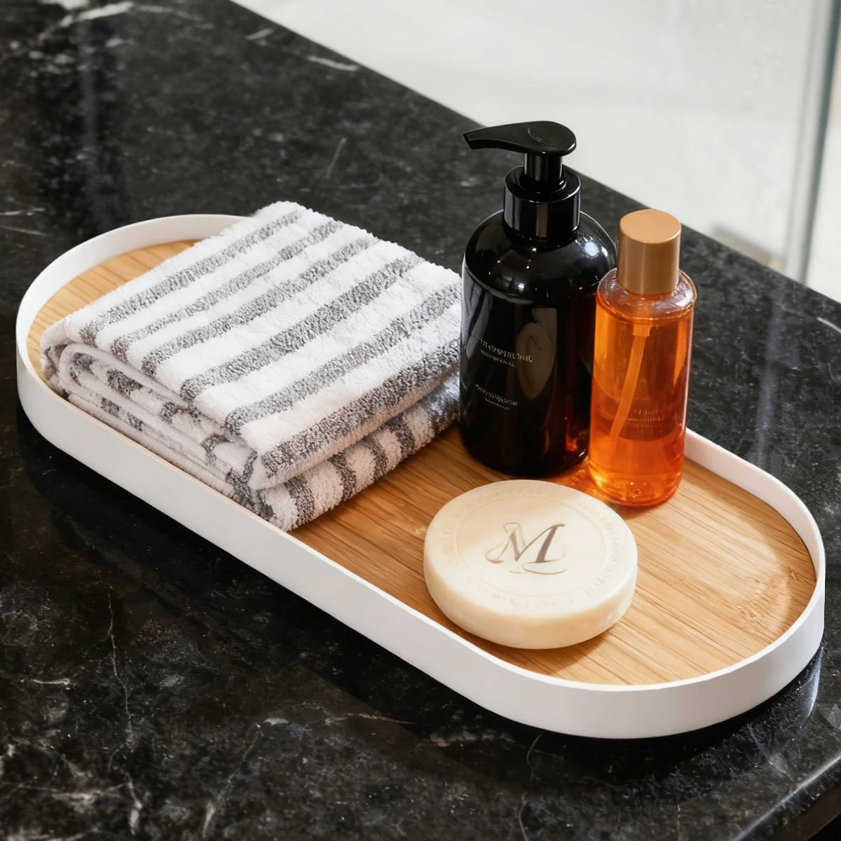 Oval-Shaped Bathroom Tray for Counter, Soap Bottles/Perfume/Jewelry/Candle Storage Tray, Decorative Kitchen Sink Organization,