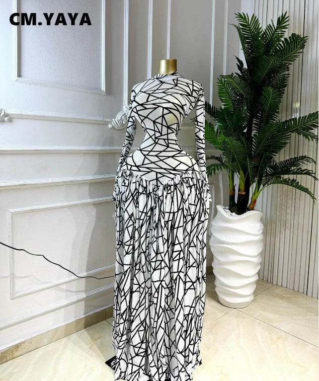 CM.YAYA Women Full Sleeve Printed O-neck Maxi Long Dress 2026 Evening Birthday Vacation Sexy Party Club Vestidos Dresses