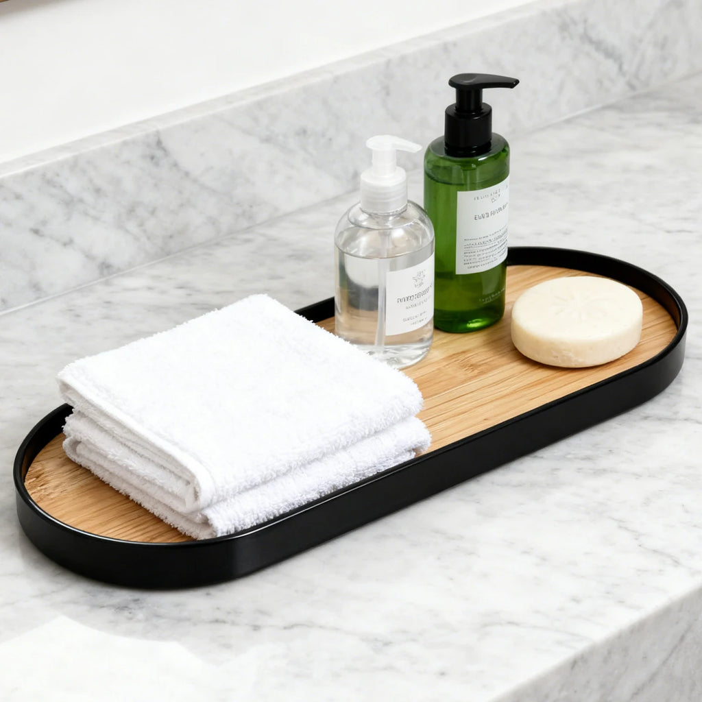 Oval-Shaped Bathroom Tray for Counter, Soap Bottles/Perfume/Jewelry/Candle Storage Tray, Decorative Kitchen Sink Organization,