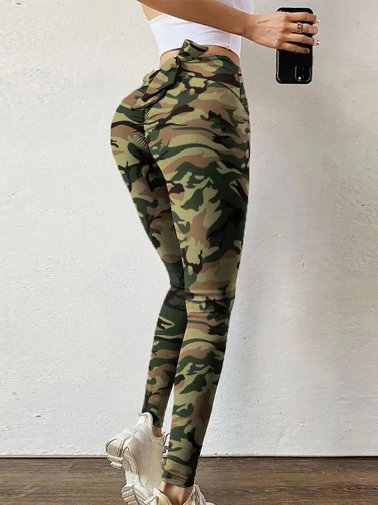 Camouflage Printing Leggings Sexy Bowknot Tights Pants Bow Bandage Casual Trousers For Women Push Up Exercise Fitness Yoga Pants