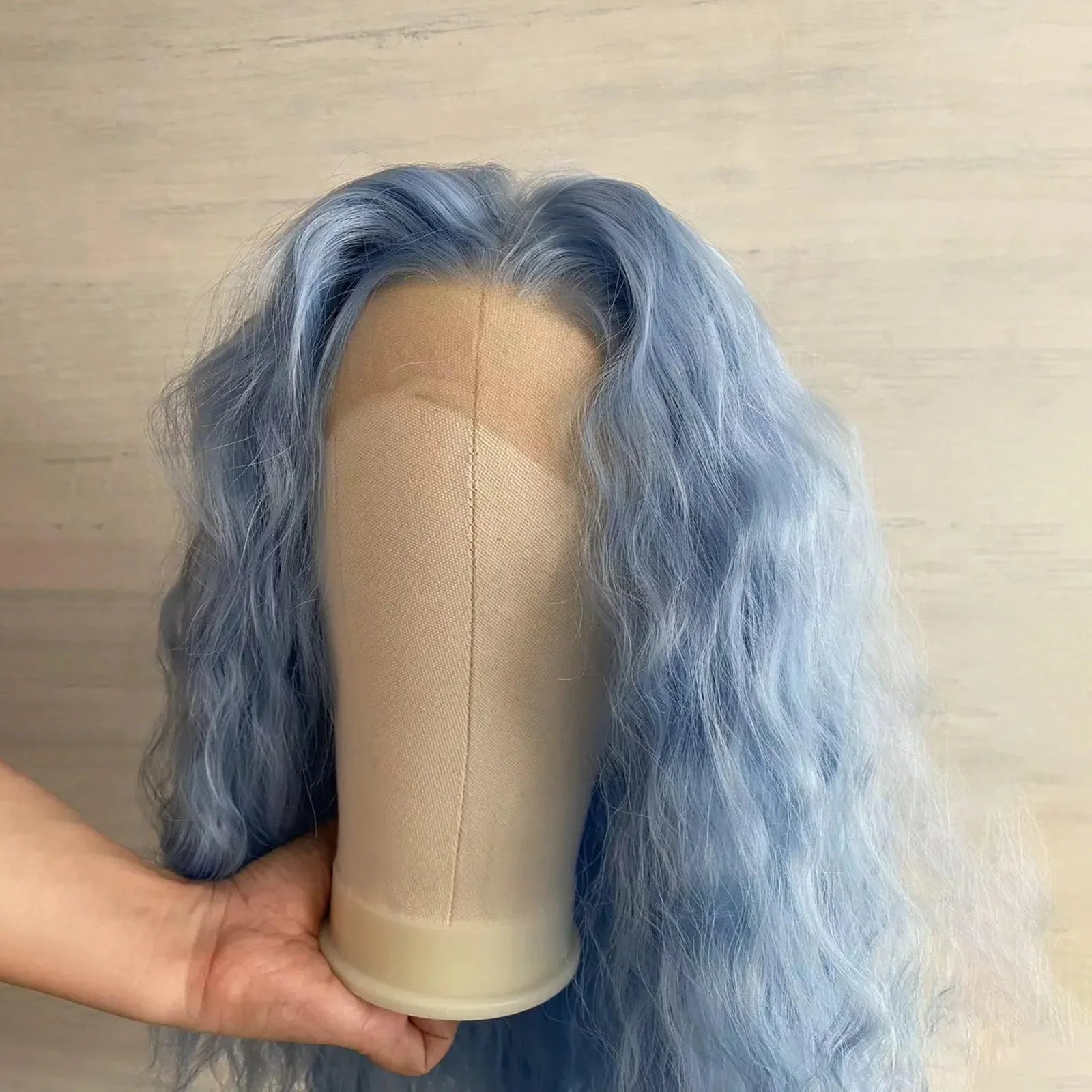Light Blue Natural Wave Long Curly Wavy Synthetic 13X4 Lace Front Wigs for Women Pre Plucked Natural Hairline Cosplay Party