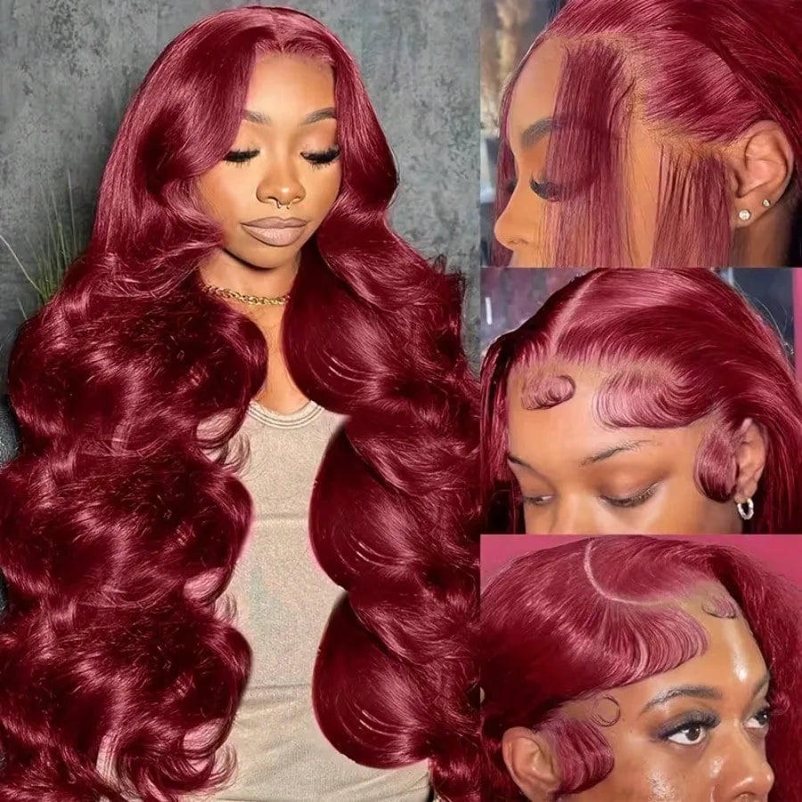 30 Inch Body Wave 99J Burgundy 13x4 Lace Front Wigs Human Hair Pre Plucked 200% Density Body Wave Lace Front Wigs Human Hair