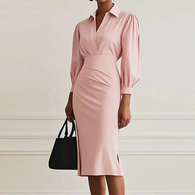 Spring Summer Puff Sleeve Simple Maxi Dress, Women Holiday Solid Patchwork Chic Party Dress, 2025 New V Neck Casual Ladies Dress