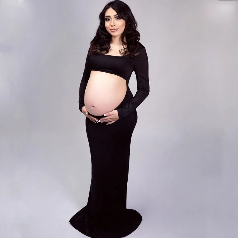 Maternity Sexy Bodycon Dresses Pregnant Photo Dress Square Neck Long Sleeve Wedding Party Pregnant Clothes