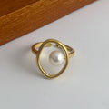925 Sterling Silver Rings For Women Men Wide Vintage Gold Pearl Open Ring For Birthday Party Gift