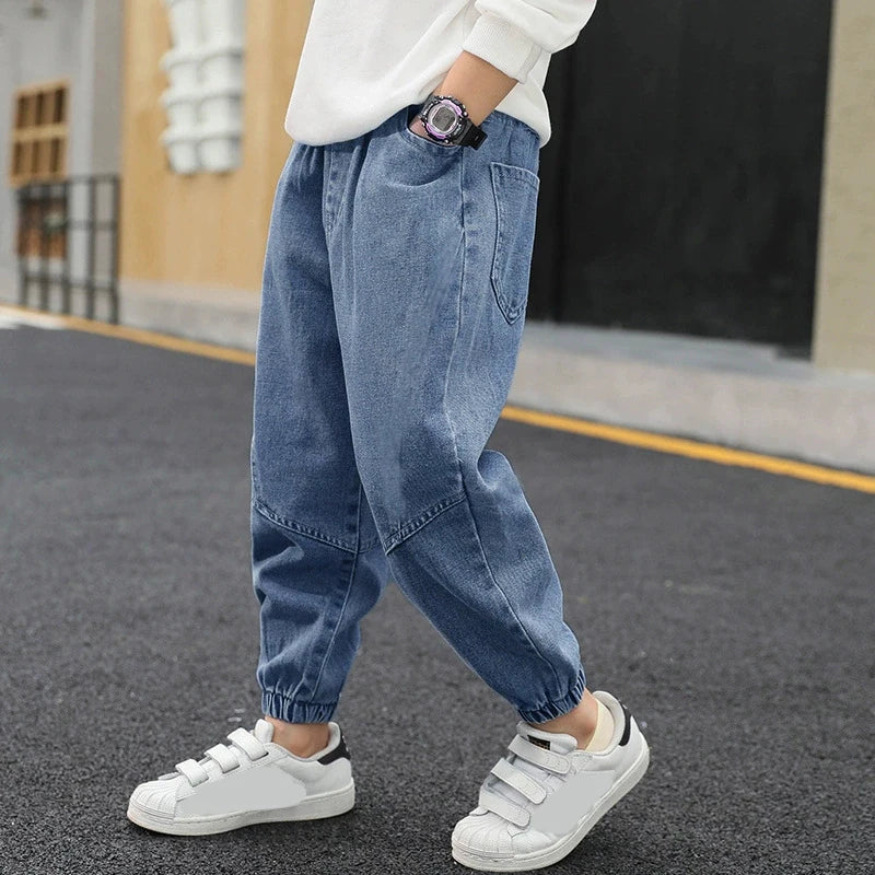 New Spring Autumn Teenage Boys Jeans Fashion Splicing Slim Fit Style Long Denim Pants For 3-12 Years Kids Children Trousers