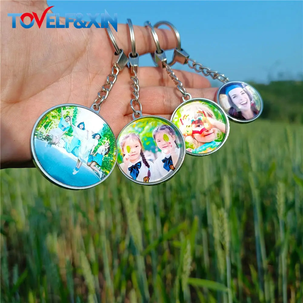 DIY Double Side Photo Custom Keychain Personalized Keyrings Customized Glass Cabochon Family Lovers Baby metal Key chain Gifts