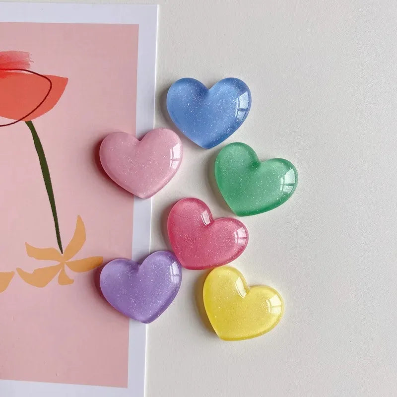 6pcs Glitter Colored Loving Heart Fridge Magnet Photo Wall Message Board Magnetic Bulletin Board Decoration Stickers Home Decor