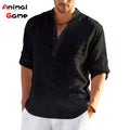 New Men's Linen Long Sleeve T-Shirt Solid Color Loose Spring T-Shirt Long Sleeve Cotton Linen Shirt Plus Size Shirts Men