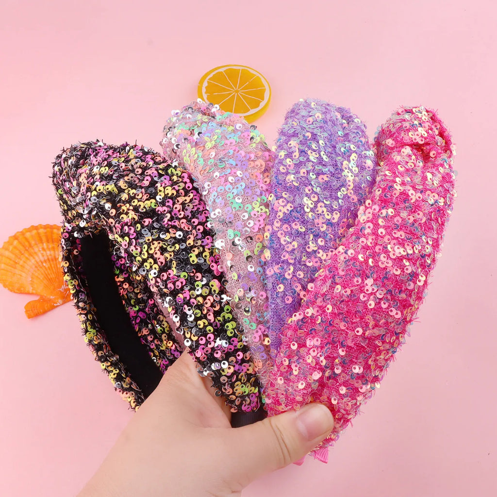 Sequin Knot Headband for Girls Rainbow Knotted Hair Bands Accessories for Kids Sparkly Iridescent Headbands Women Party Headwear