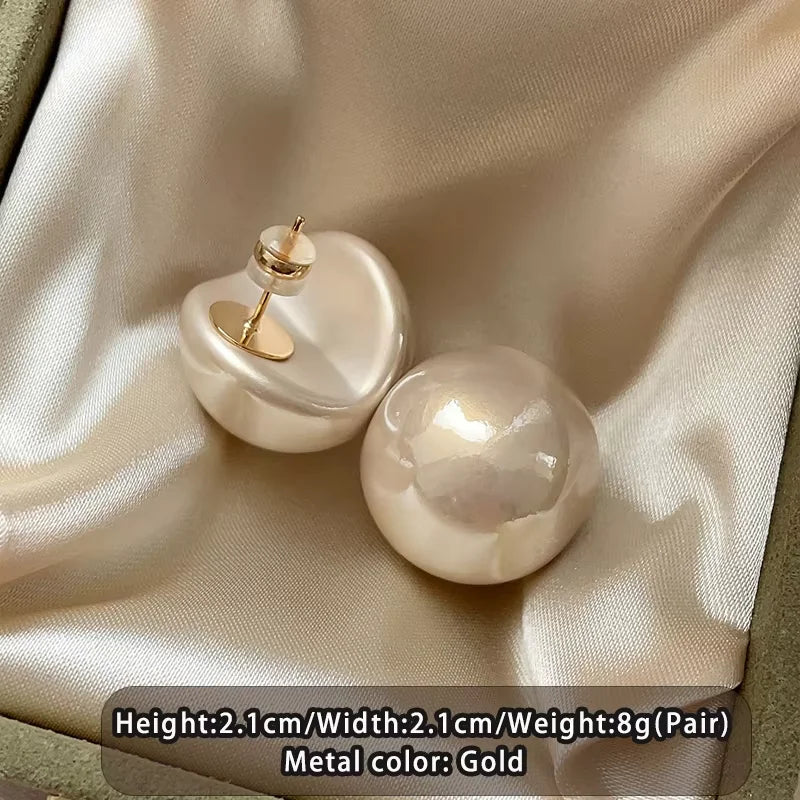 2025 New French Elegant Gold Color Bean Spliced Flat Pearl Earrings for Korean Fashion Jewelry Party Women's Sweet Accessories