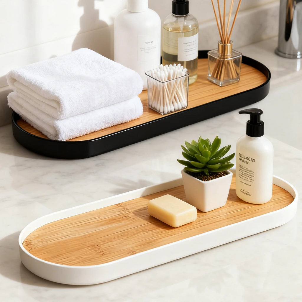 Oval-Shaped Bathroom Tray for Counter, Soap Bottles/Perfume/Jewelry/Candle Storage Tray, Decorative Kitchen Sink Organization,