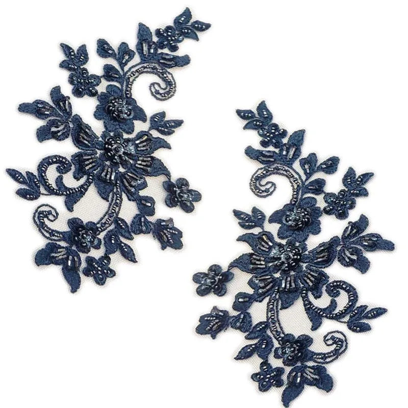 2PCS/Pair,3d Flower Wtih beaded sequined Bodice Applique sewing supplies,Lace Emboridery Sew On Patches For Dresses,Clothing