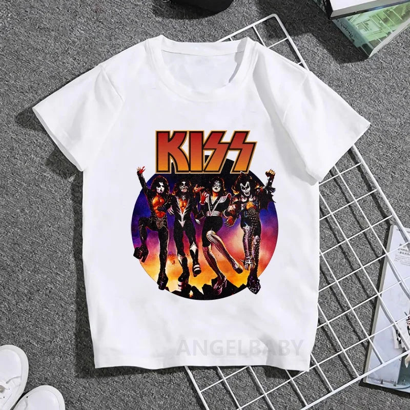 Stormtrooper Fans Kiss Rock Band Print Fashion Kids T shirt Girls Summer Tops Baby Boys Clothes Children Short Sleeve T-shirts