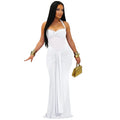 CM.YAYA Women Off Shoulder Halter Lace Up Ruched Bodycon Maxi Dress 2026 Birthday Evening Sexy Party Long Dresses Vestidos