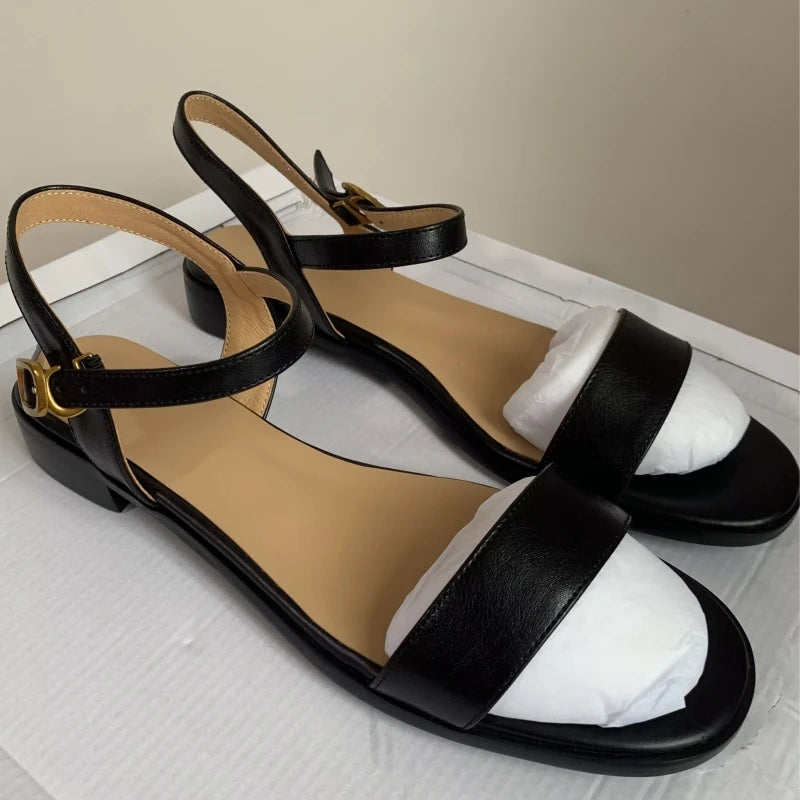Summer Shoes Sandals For Women Genuine Leather Black Casual Shoes Footwear Large Size 48 Low Heel Women's Flip Flops Comfortable