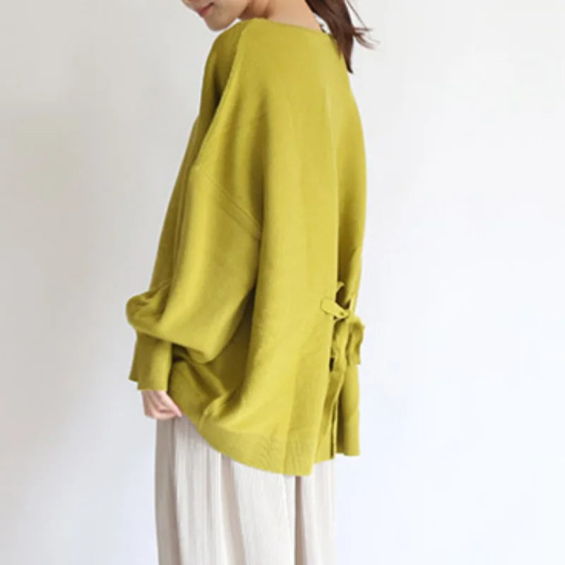OCEANLOVE Hoodie Japan Style Back Bandage Loose Autumn Winter Sweatshirts Elegant Solid Casual All Match Women Hoodies