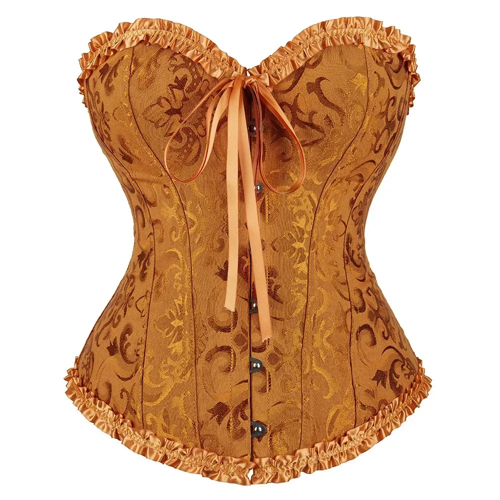 Corset Top Plus Size Women Bustier Overbust Sexy Lace up Floral Lingerie Vintage Gothic Victorian Fashion Black Red DropShipping