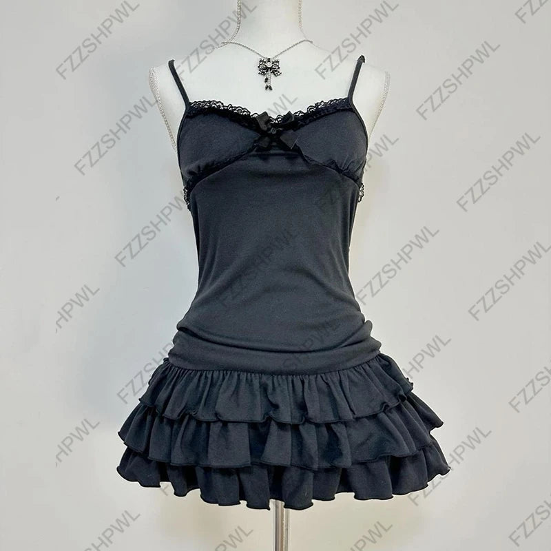 Sexy Punk Y2K Dress Aesthetics Graphic Print Unique Grunge Hip Hop Braces skirt Summer Cool Goth Streetwear A-line skirt Fashion