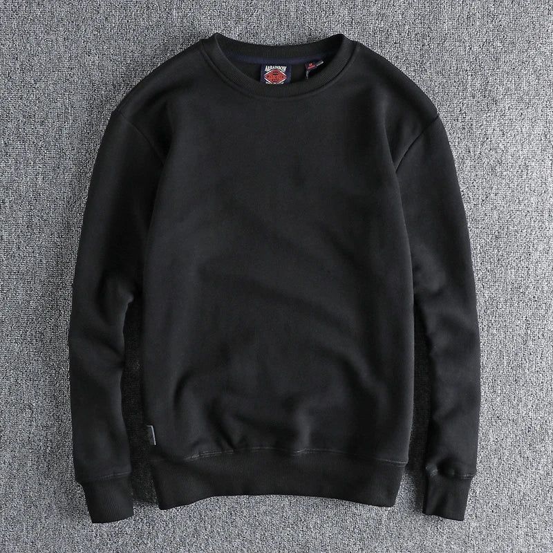 Autumn Winter American Retro Heavyweight Velvet Solid Color Sweatershirt Men's Fashion Pure Cotton Washed Youth Pullover Hoodies