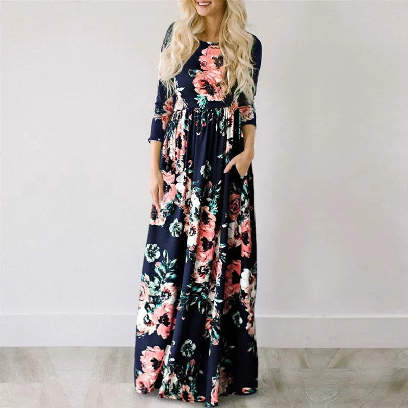 Summer Maxi Dress Women 2025 Pink Floral Print Boho Beach Dress Ladies Evening Party Long Dress Sundress Vestidos De Festa 3XL