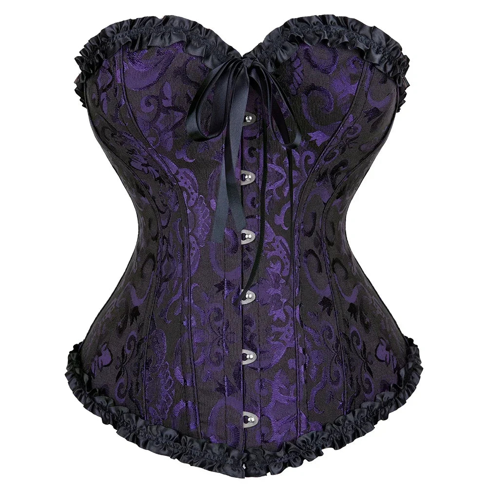 Corset Top Plus Size Women Bustier Overbust Sexy Lace up Floral Lingerie Vintage Gothic Victorian Fashion Black Red DropShipping