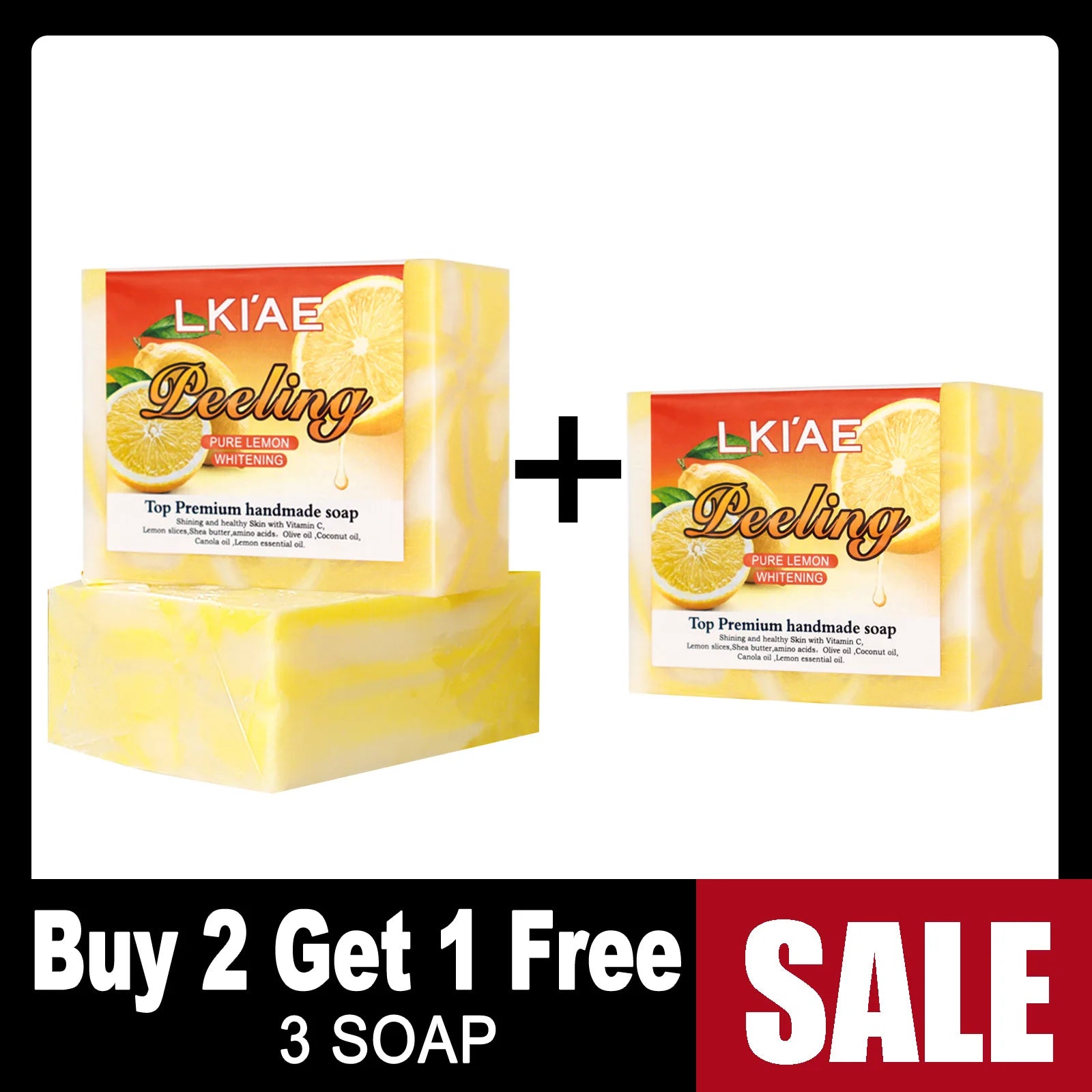 LKIAE Pure Natural Lemon Whitening Soap Bar, Face & Body Cleanser, Oil Control, Remove Acne, Dark Spots, Blackheads, 150g