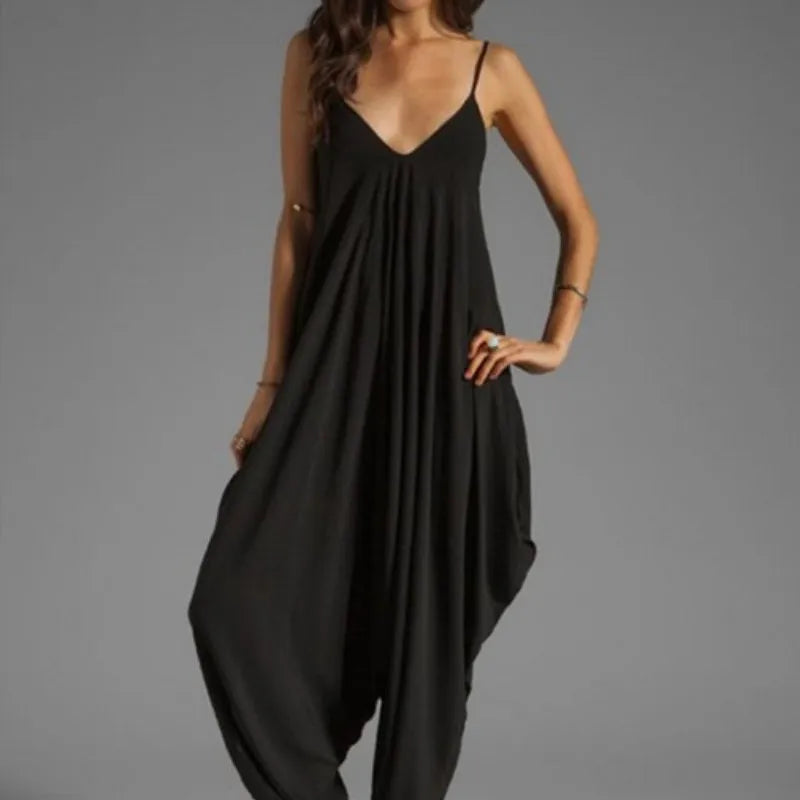 Summer Jumpsuits for Women Full-Length Playsuit Sexy V-Neck Sleeveless Jumpsuits Solid Color Pants Female Casual Loose Rompers