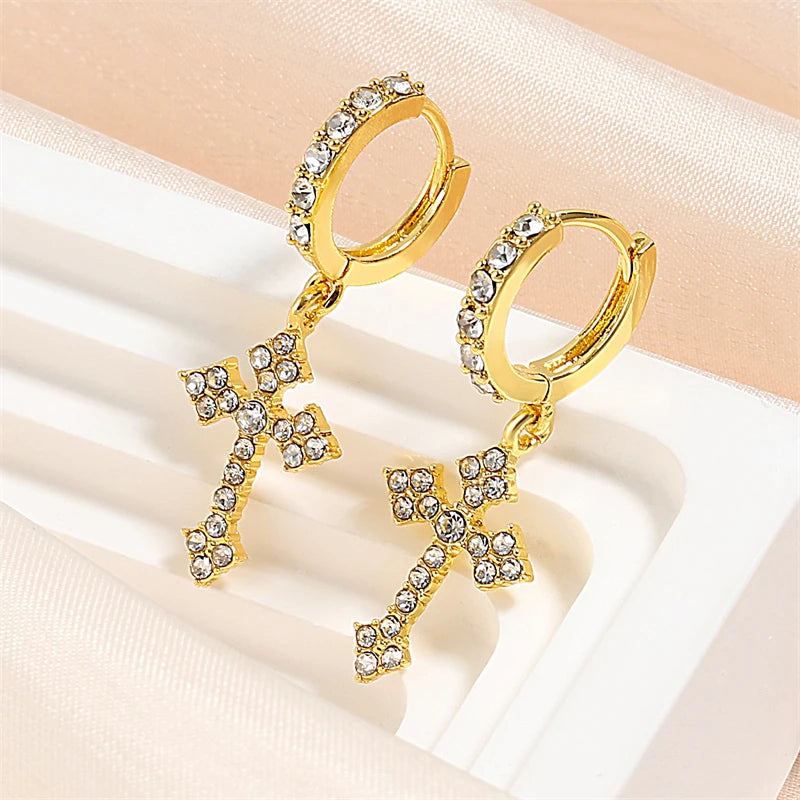 Fashion Luxury Zirconia Cross Dangle Earrings For Women Minimalist Personalized Ear Buckle Jewelry Accessory