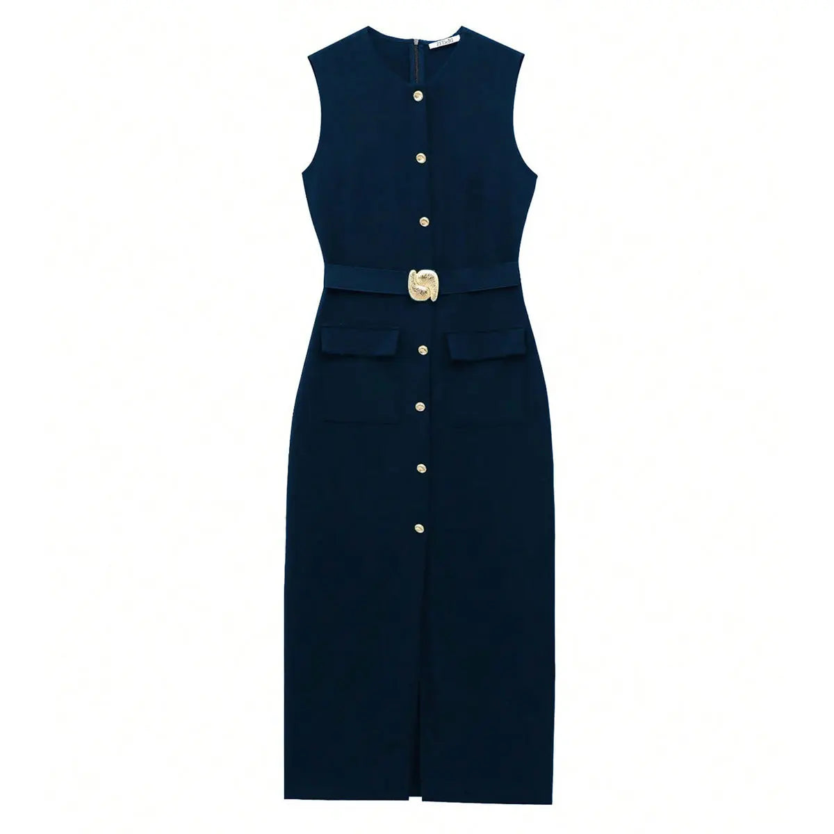 HH Women Elegant Black Dress O Neck Single Breasted Sleeveless Dresses With Belt Summer Casual Office Lady Dress Vestidos