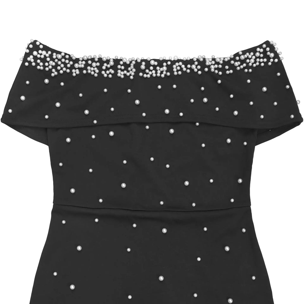 HBLL Black Women Sexy Off The Shoulder Beading Bodycon Long Dress Evening Party Celebrate Birthday Cocktail Gowns Vestidos Longo
