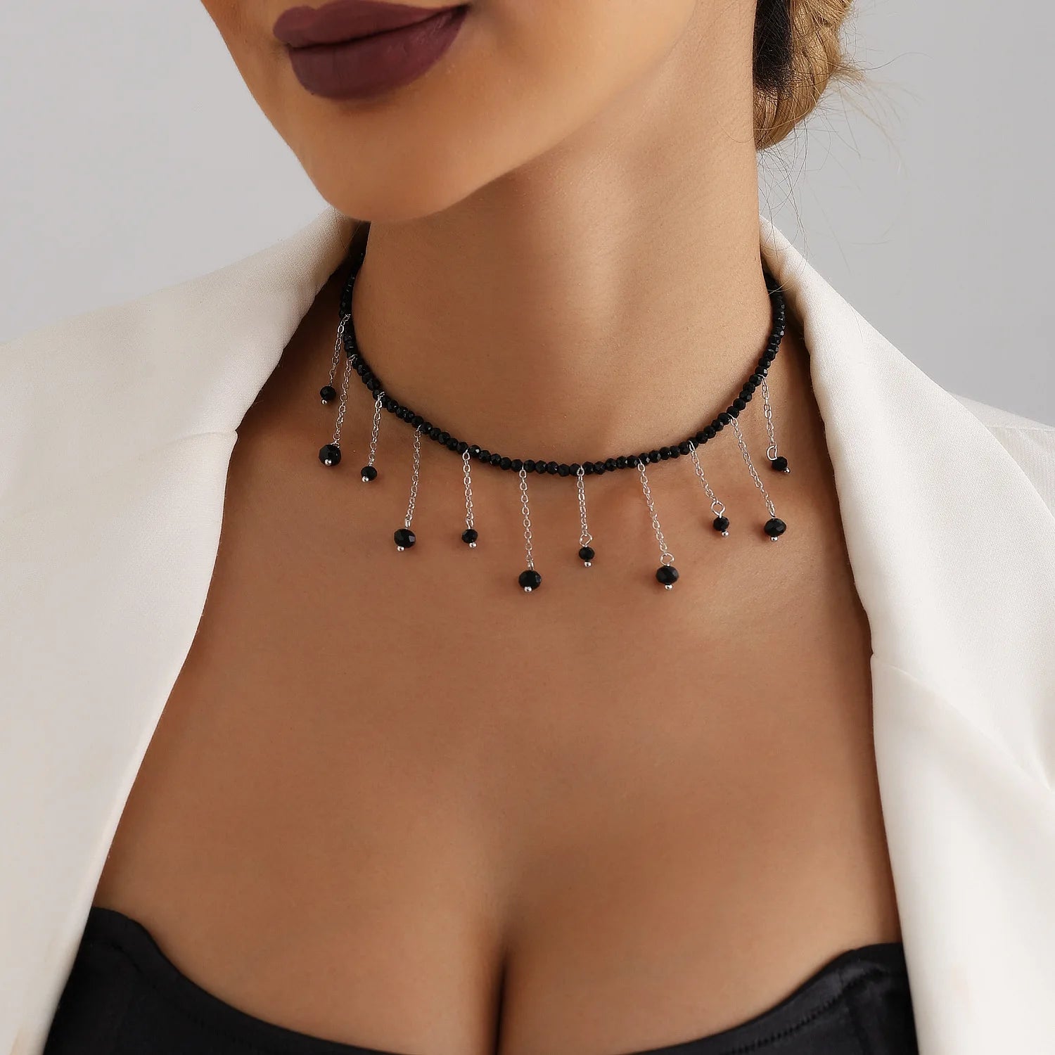 Y2K Heart Beaded Necklace Women Boho Irregular Crystal Class Gravel Clavicle Chain Cool Y2K Choker Exquisite Fashion Jewelry