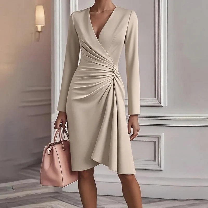 Spring Summer Puff Sleeve Simple Maxi Dress, Women Holiday Solid Patchwork Chic Party Dress, 2025 New V Neck Casual Ladies Dress