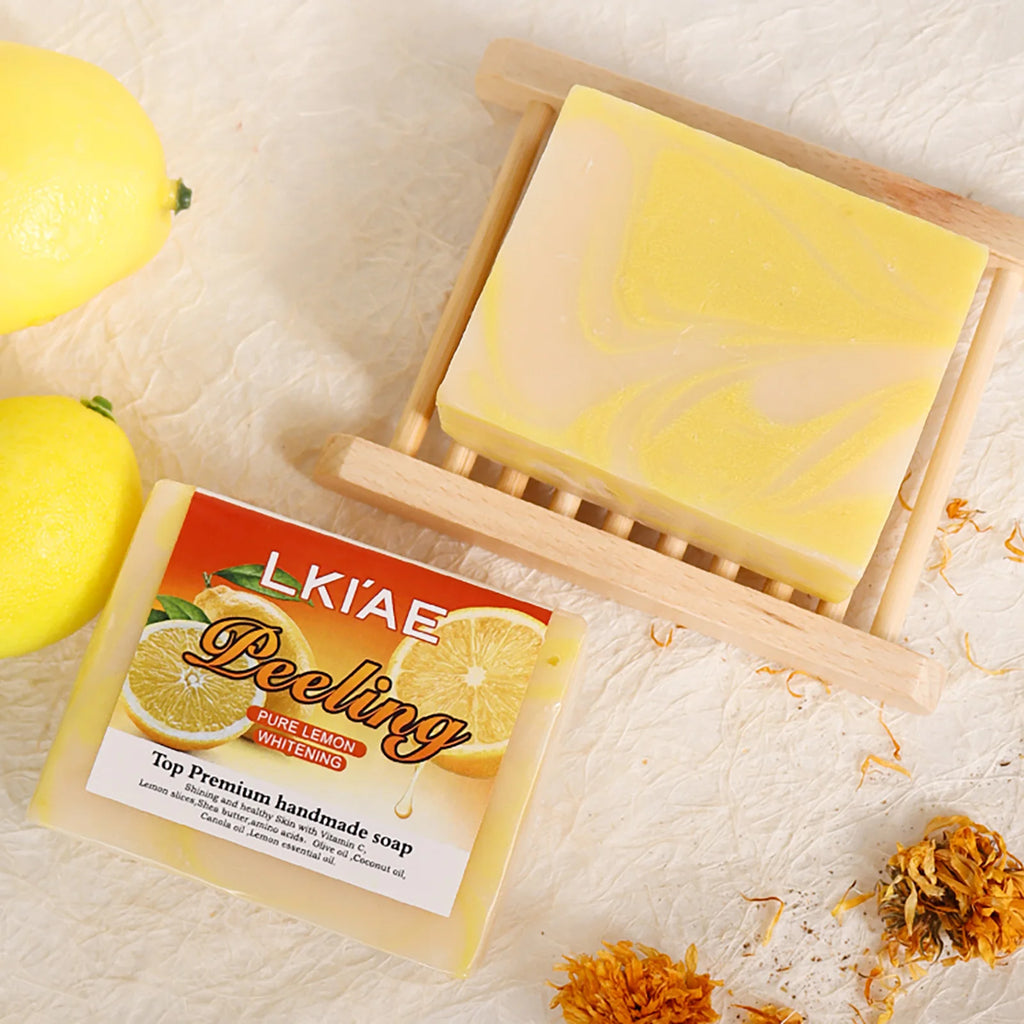 LKIAE Pure Natural Lemon Whitening Soap Bar, Face & Body Cleanser, Oil Control, Remove Acne, Dark Spots, Blackheads, 150g