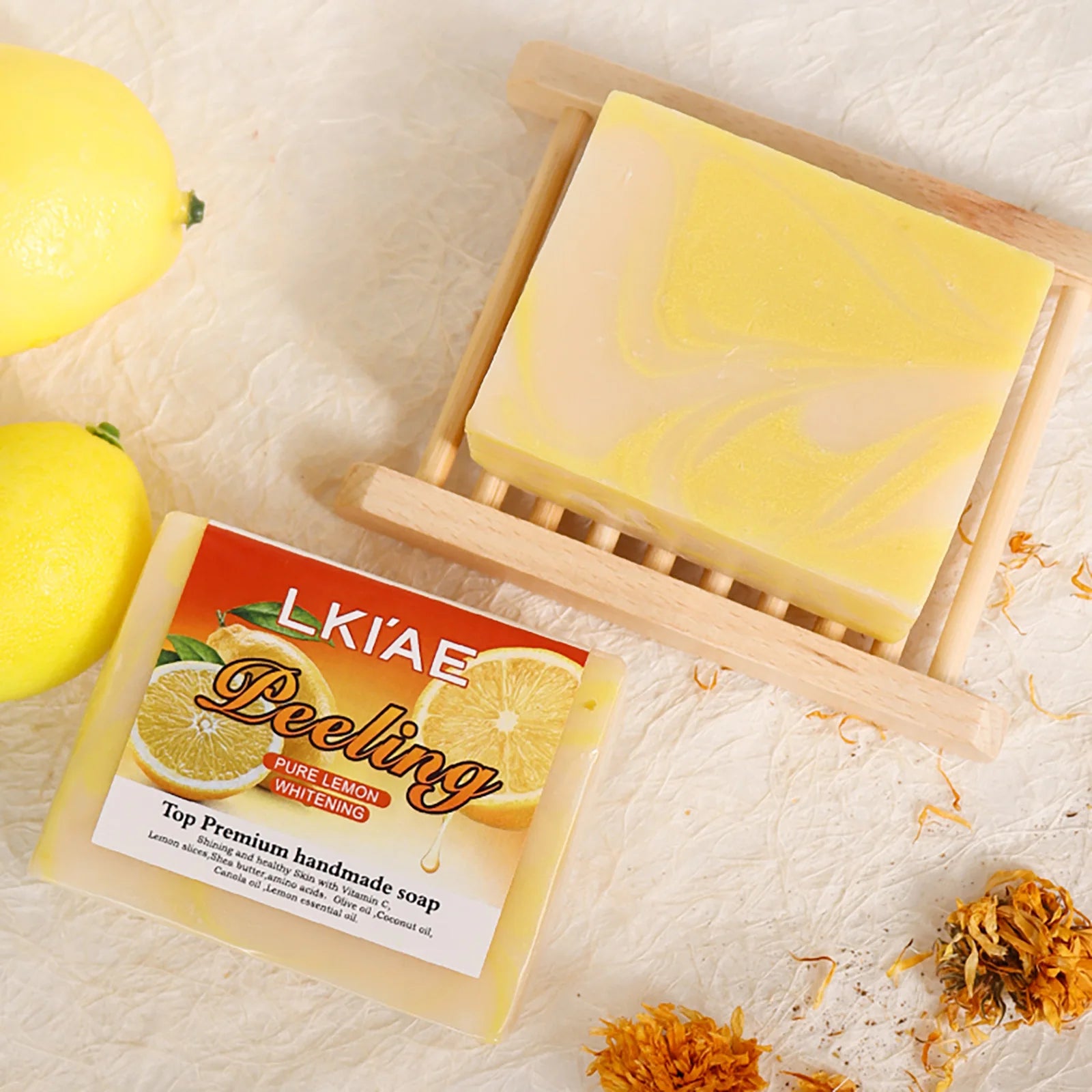 LKIAE Pure Natural Lemon Whitening Soap Bar, Face & Body Cleanser, Oil Control, Remove Acne, Dark Spots, Blackheads, 150g