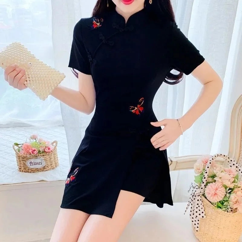 Women's Suit Chinese Style Clothes Two Piece Sets 2025 Summer New Crop Top And Shorts Retro Cheongsam Outfits Matching For Women