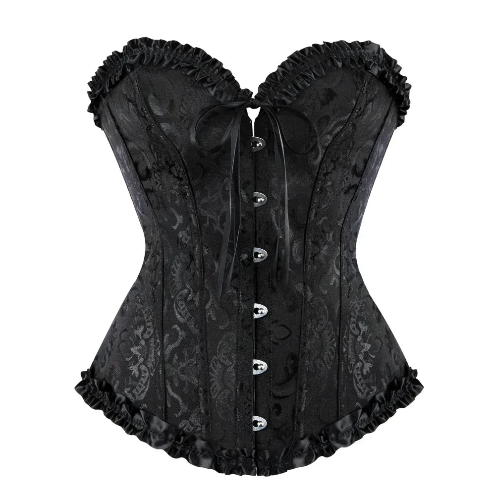 Corset Top Plus Size Women Bustier Overbust Sexy Lace up Floral Lingerie Vintage Gothic Victorian Fashion Black Red DropShipping