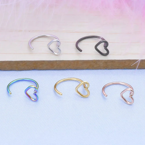 1pc Simple Heart-Shaped Nose Ring 20G Stainless Steel Piercing Jewelry for Women Daily Wear Body Piercing Accessory