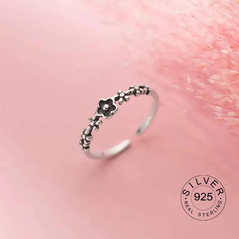 925 Sterling Silver Rings For Women Geometric Fine Jewelry Finger Adjustable Cute Flower Leaf Zirco Ring For Party Birthday Gift