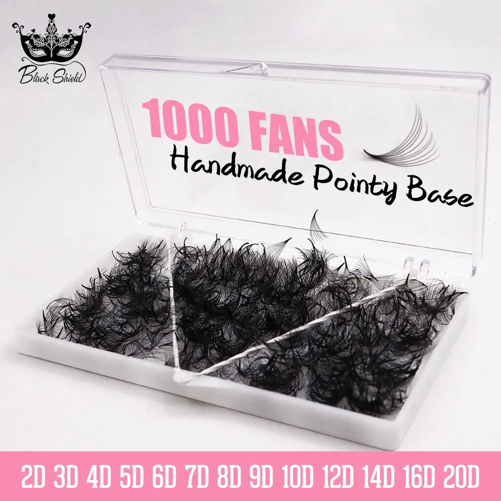 1000 Fans Loose Fan Lashes Eyelash Extensions Pointy Base Premade Medium Stem Sharp Thin Russian Volume Lash Extensions